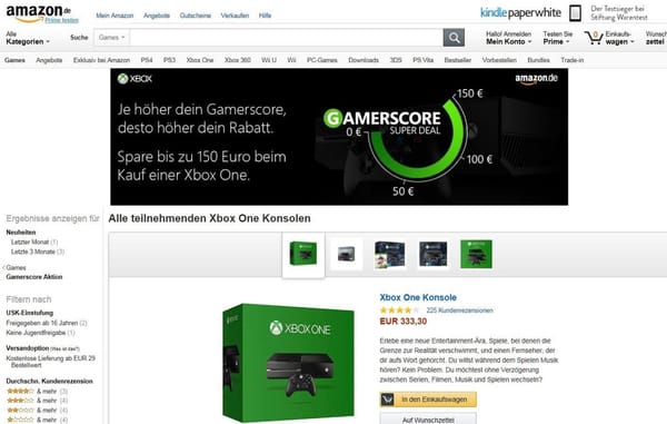 Amazon gibt Gamerscore-Rabatt