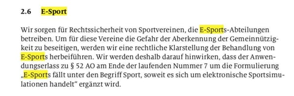 CDU/CSU fordert Gemeinnützigkeitsstatus für Sportsimulationen