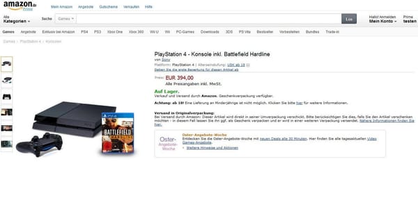 Amazons Oster-Deals starten mit PS4 als "Angebot des Tages"