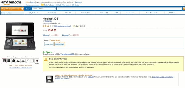 Amazon.com: Teilweiser Verkaufsstopp für 3DS