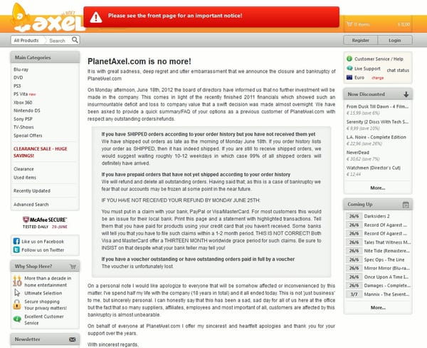 PlanetAxel.com fällt Retailkrise zum Opfer