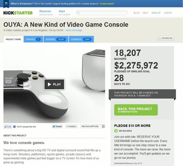 "Android"-Konsole Ouya startet mit Crowdfunding-Rekord