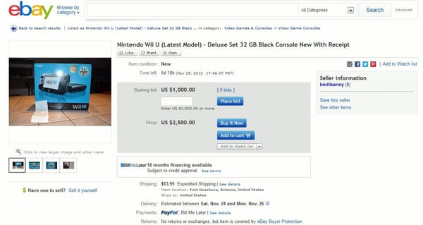 USA: eBay-Handel mit Wii U blüht