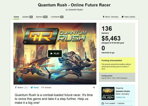 Kickstarter verschmähen "Quantum Rush"