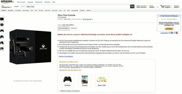 Xbox One: "Day One Edition" bei Amazon.de und GameStop ausverkauft