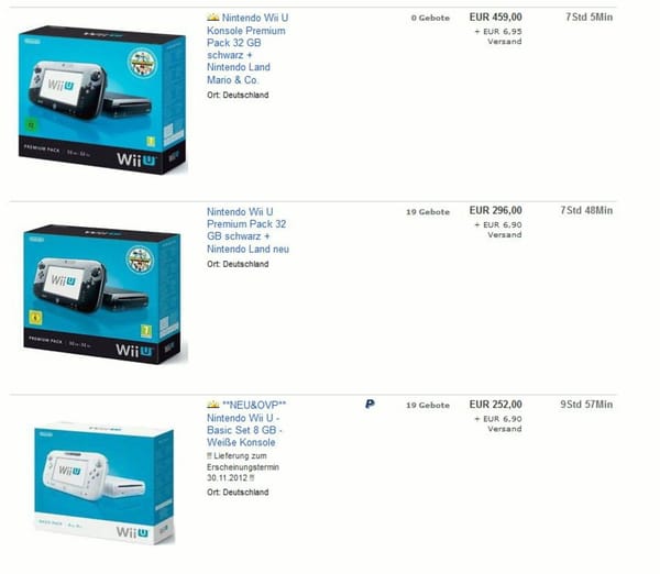 Wii U: Erste eBay-Auktionen