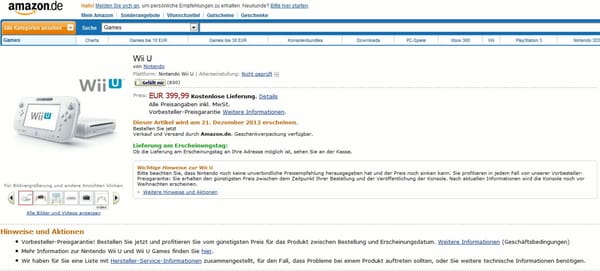 Amazon.de beginnt Wii-U-Vorverkauf