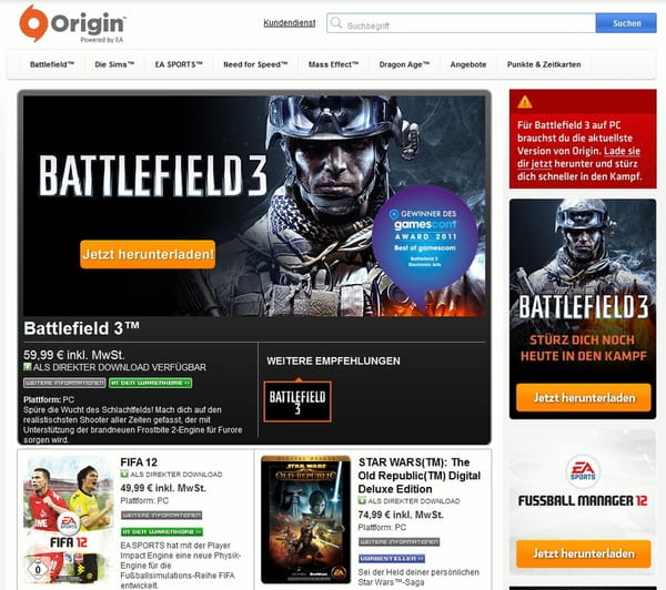 Warner, THQ und Capcom unterstützen Origin