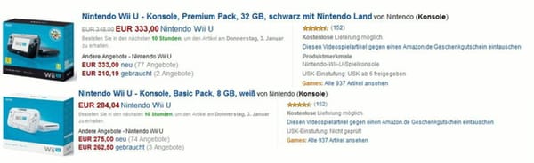 Amazon.de senkt Wii-U-Preis