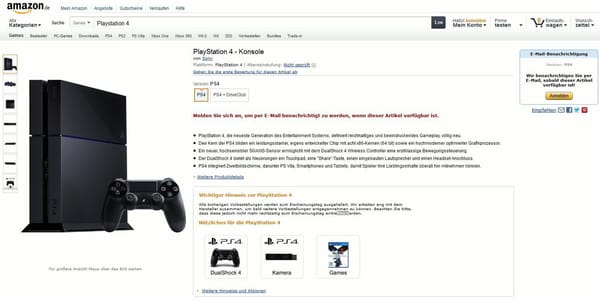 Amazon.de ist PlayStation 4 ausgegangen