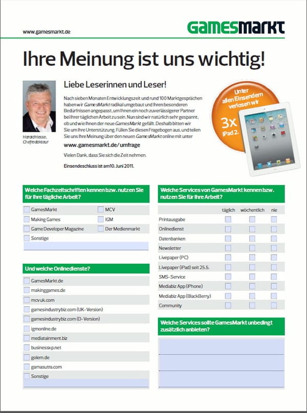 Leserbefragung: Sagen Sie GamesMarkt Ihre Meinung!