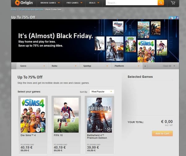 Bis zu 75 Prozent Rabatt beim Origin-Black-Friday-Sale