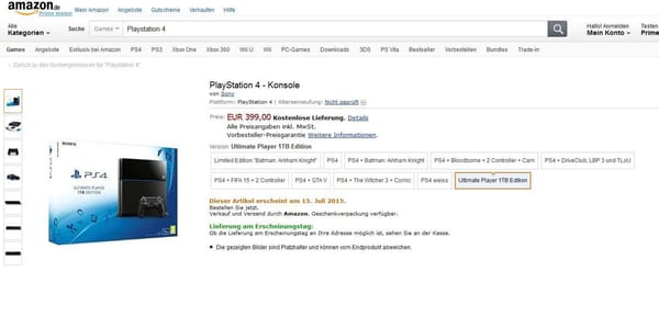Amazon führt 1TB-PS4 zum Standardpreis