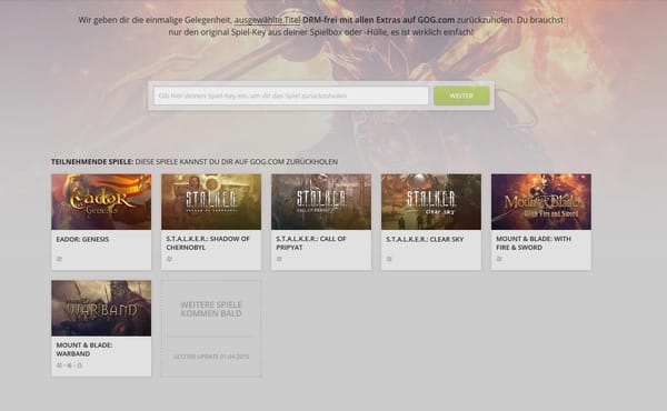 GOG.com tauscht alte CD-Keys kostenlos in DRM-freie Downloads