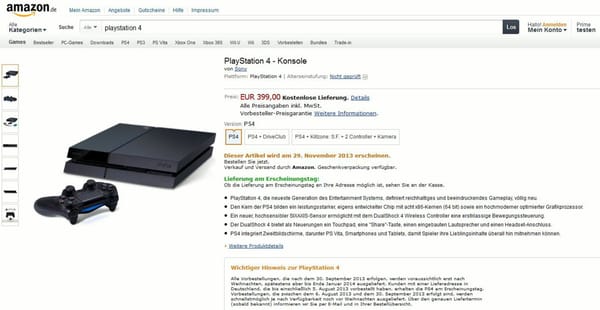 PS4: Amazon kann vor Weihnachten nicht mehr liefern