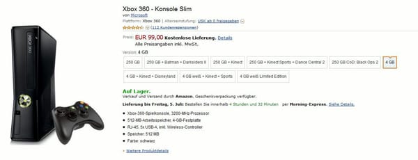 Auch Amazon.de mit 99-Euro-Xbox