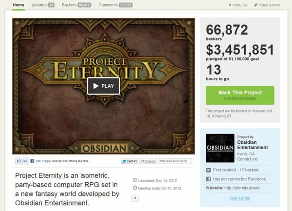 "Project Eternity" stellt Kickstarter-Rekord für Games auf