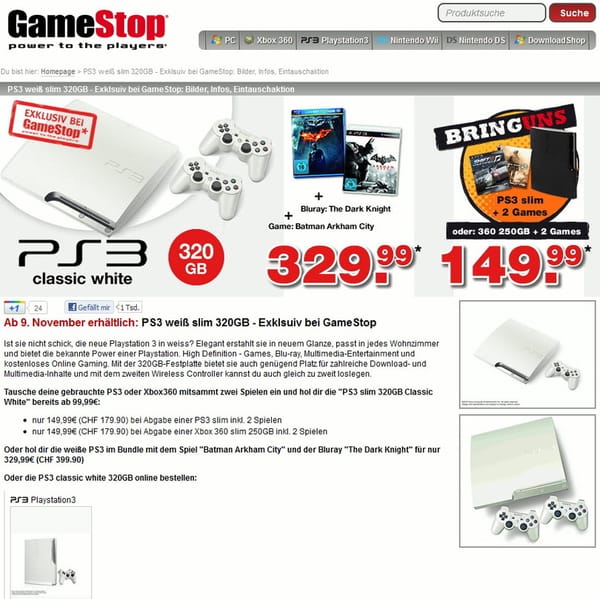 GameStop verkauft weiße PS3 exklusiv
