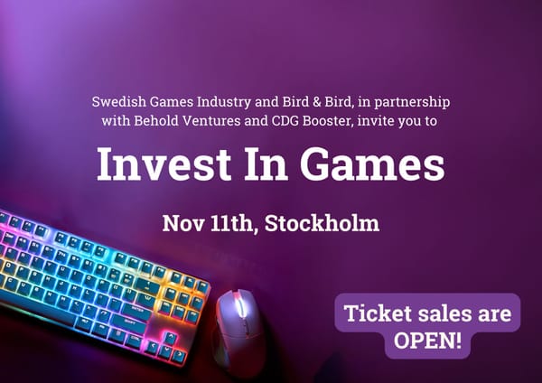 Invest in Games 2026 Takes Place 11 November in Stockholm